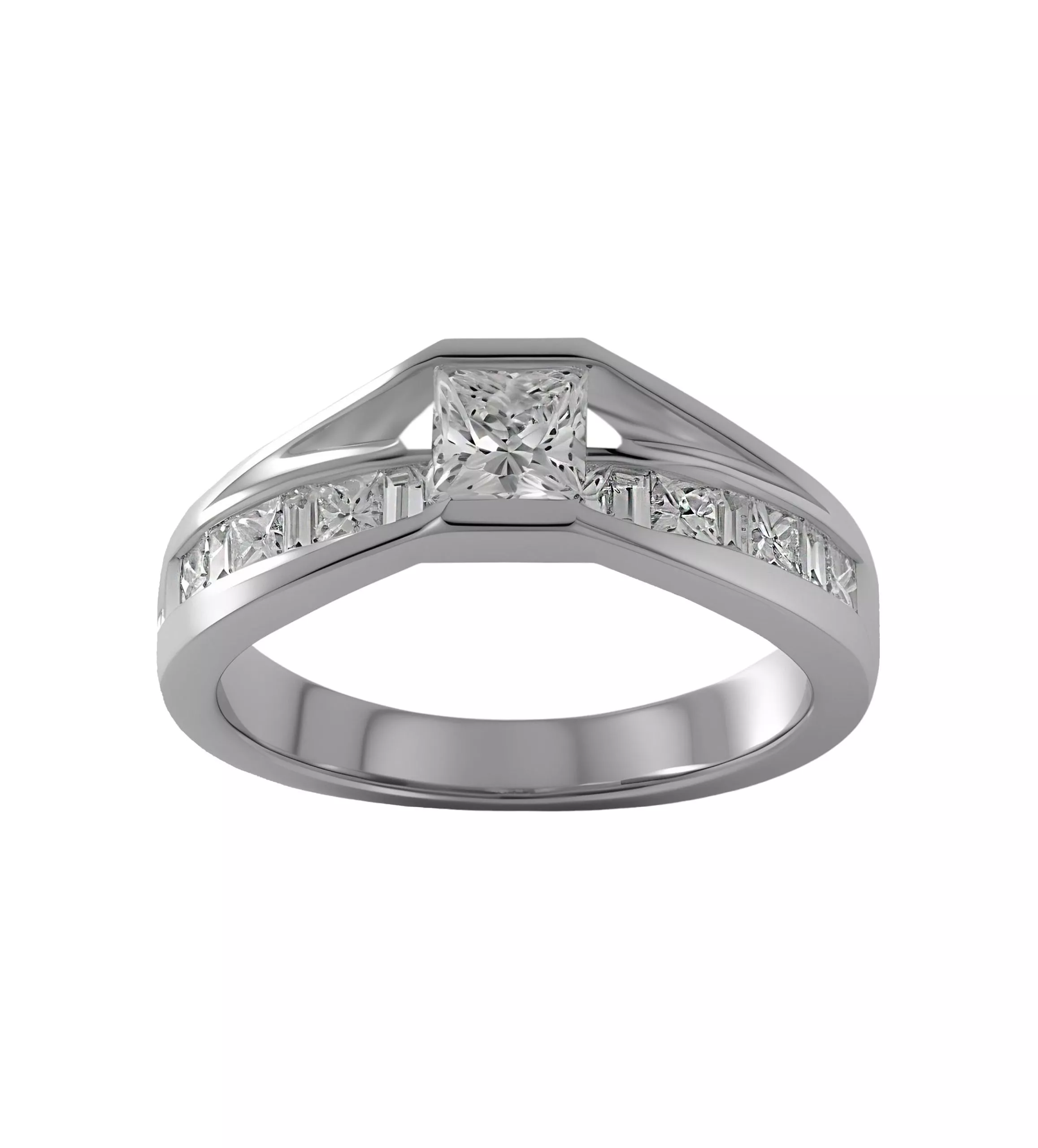 anillo oro blanco 18k con diamantes talla princesa