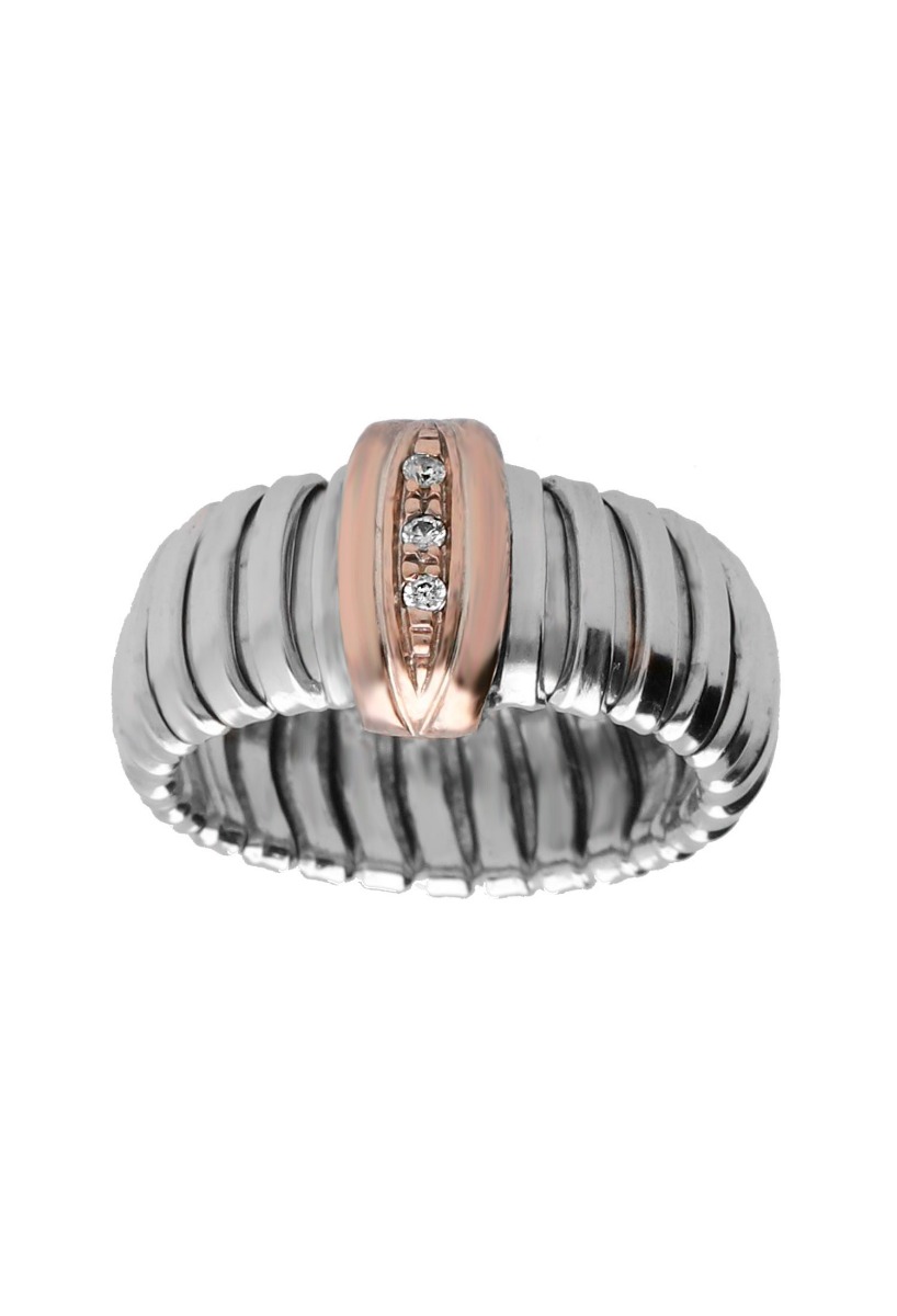 anillo de plata bicolor con circonitas brazo tubo gas