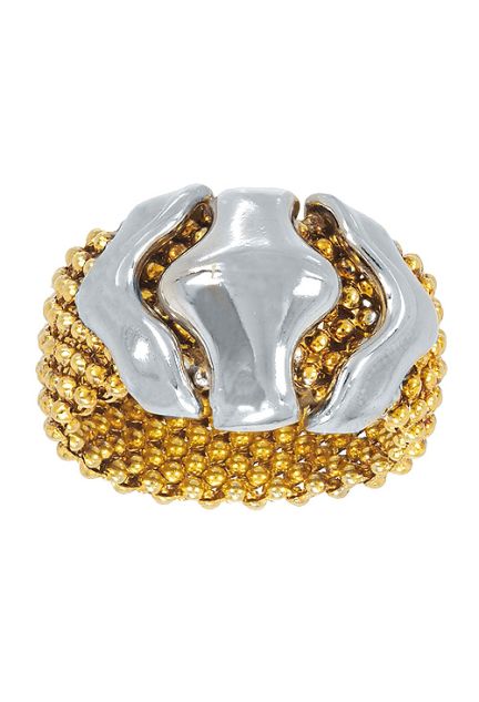 sortija plata bicolor brazo de esterilla y motivo peculiar