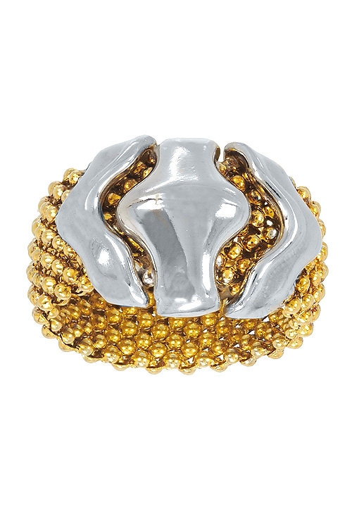 sortija plata bicolor brazo de esterilla y motivo peculiar