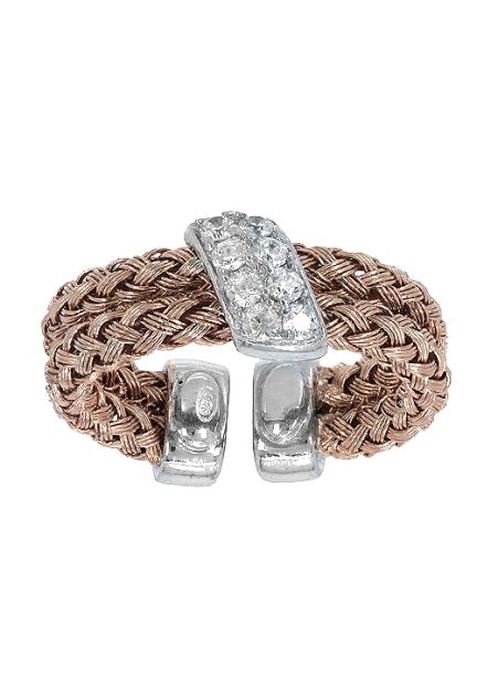 anillo plata bicolor tono rose con circonitas