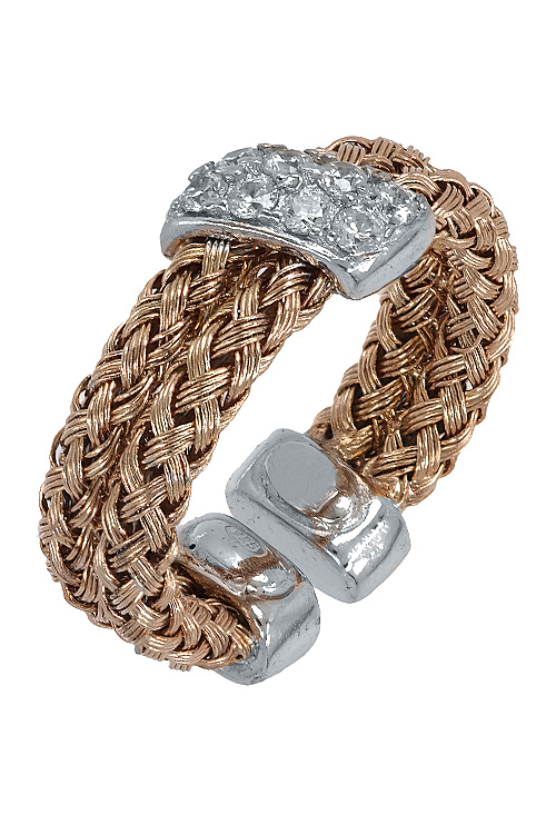 anillo plata de ley chapada en rosa y su color dos brazos trenzados paralelos con motivo diagonal de circonitas vista oblicua precio de ocasion 248_0360-RB_01