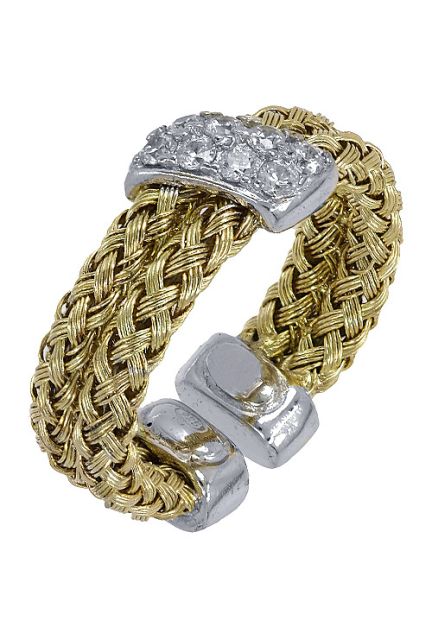 anillo plata de ley chapada y su color dos brazos trenzados paralelos con motivo diagonal de circonitas vista oblicua precio de ocasion 248_0360-AB_01