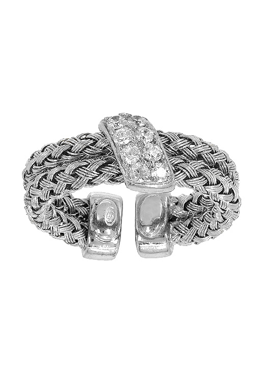 anillo de plata y circonitas brazo trenzado plano