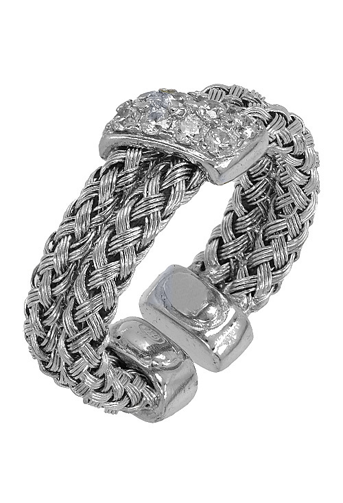 anillo plata de ley dos brazos trenzados paralelos con motivo diagonal de circonitas vista oblicua precio de ocasion 248_0360_01