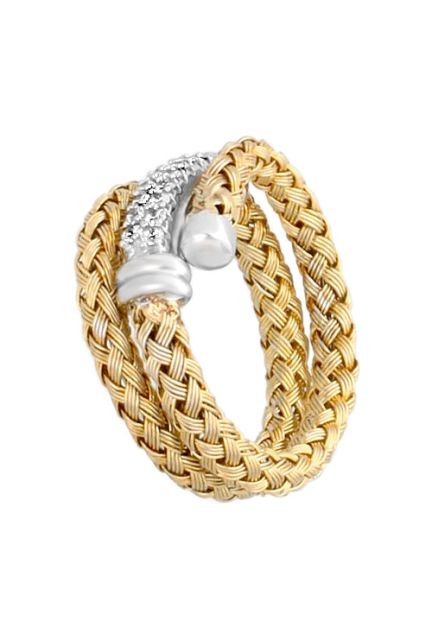 sortija plata chapada con circonitas brazo en espiral con galeria de circonitas foto lateral