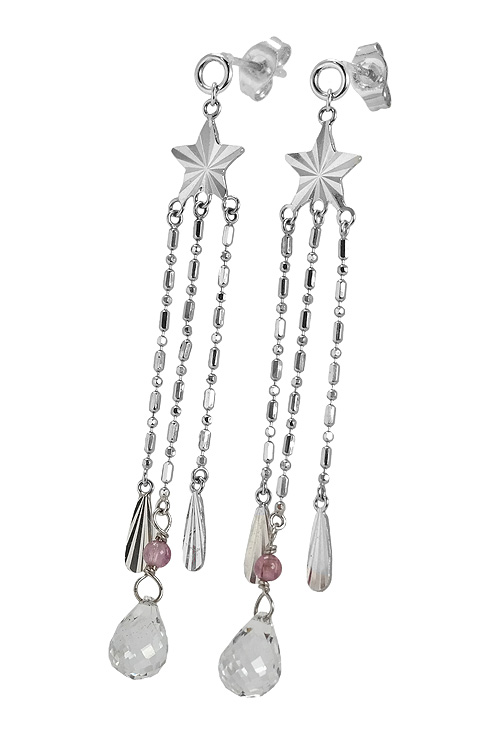 Pendientes oro 1ª ley 750 mmas. (18 k.) largos con piedras oro blanco rfcia.100_C1028