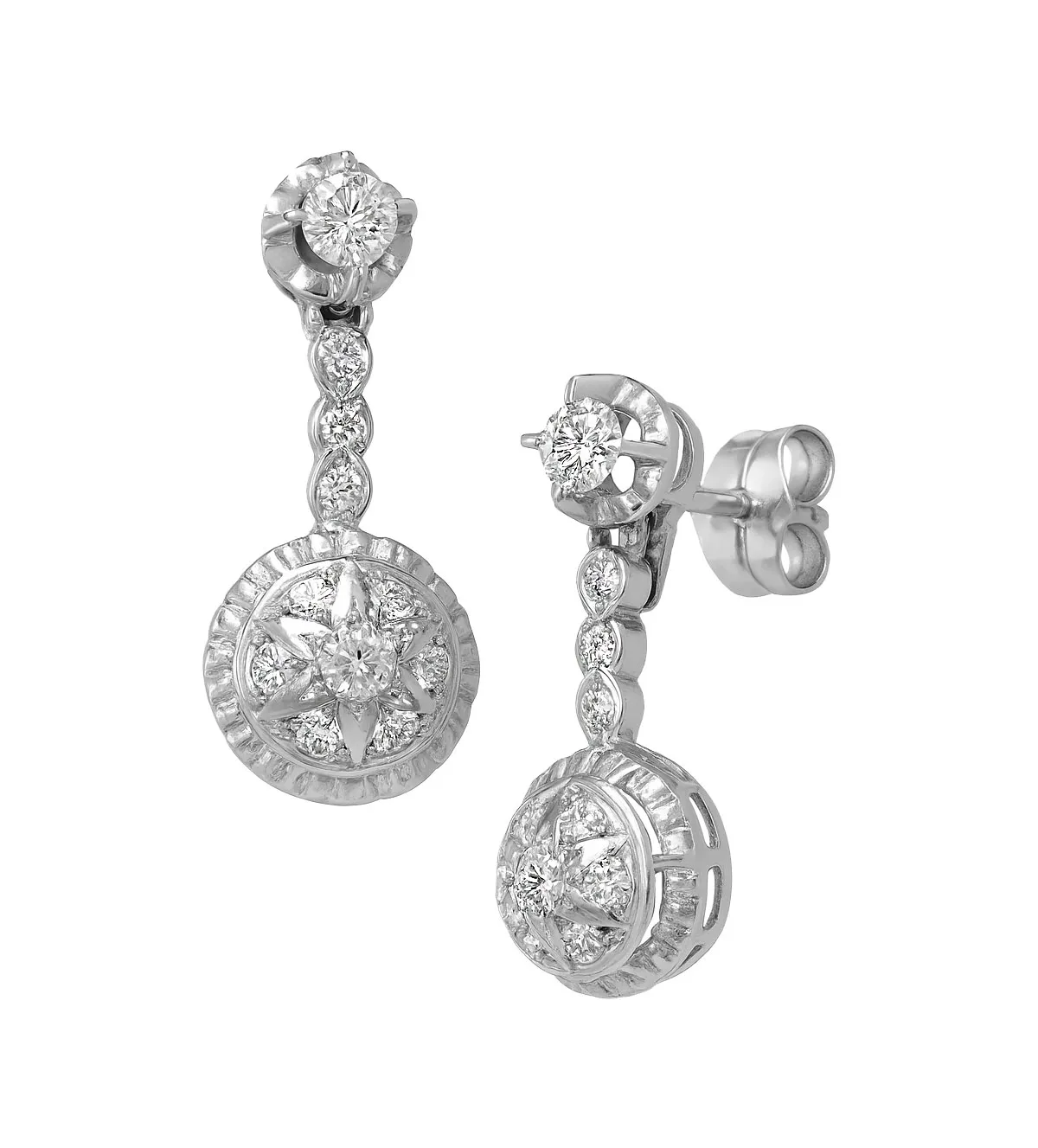 120_257_M pendientes de oro blanco largos tipo roseta cordobesa