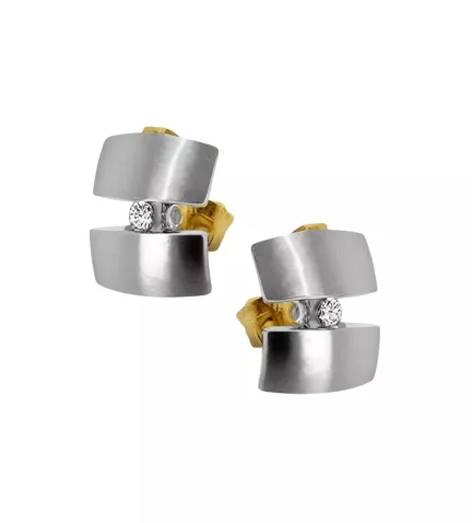 pendientes de oro y acero con diamantes CORTE BRILLANTE imagen principal para web