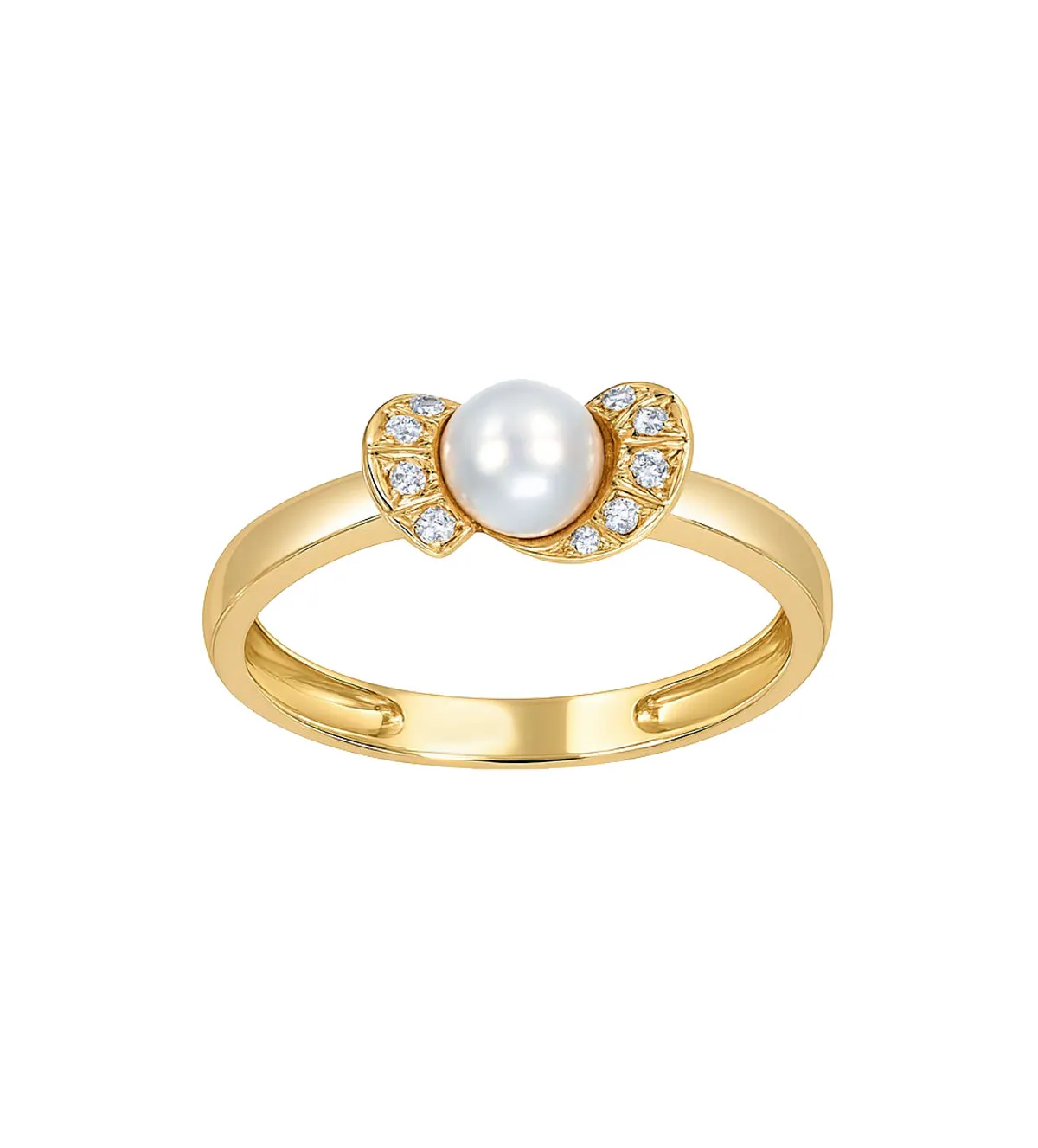 anillo de oro 18k con perla cultivada y circones vista frontal