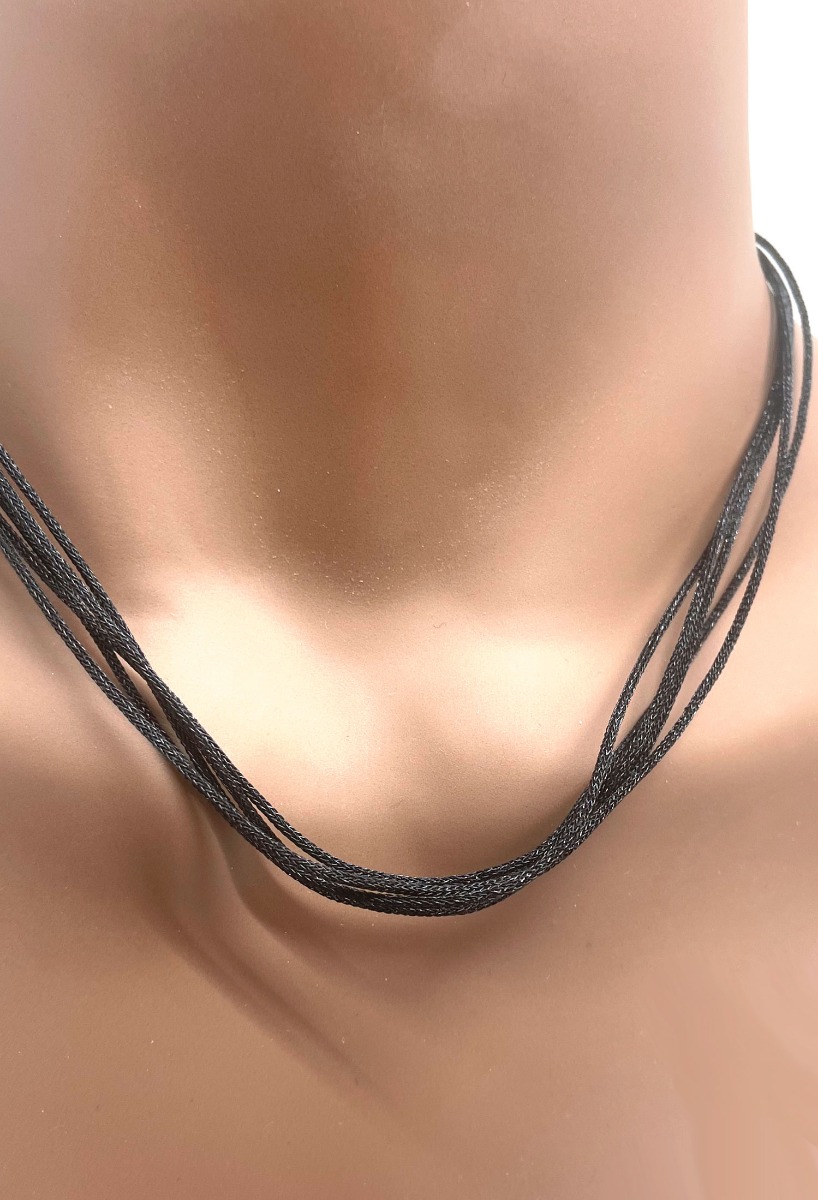 Gargantilla textil cordones plata rodio negra 260_158081N-0