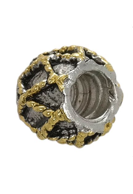 abalorio de plata bicolor fondo plata con trenzado cruzado plata chapada 015_BP042B