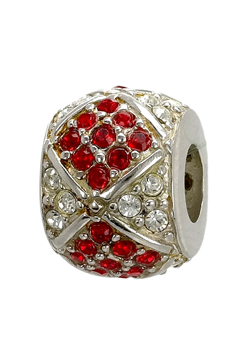 abalorio de plata forma de donuts cuajado de circonitas blancas y rojas formando rombo foto 2 015_29-10 foto principal