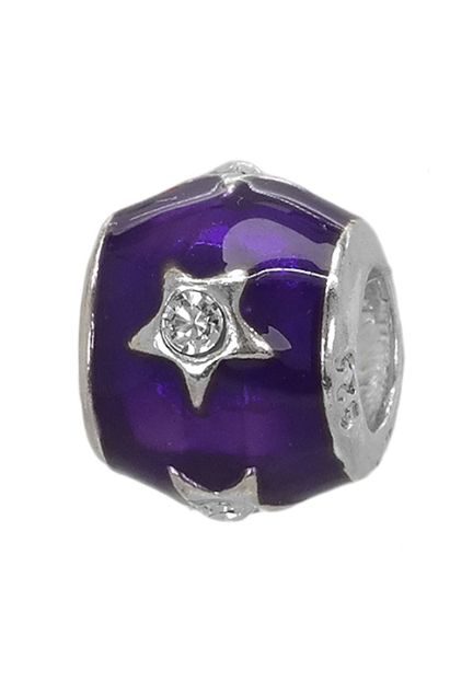 abalorio de plata forma de tonel esmaltado en tono azul marinocon adorno de estrellas 015_S33-05 foto principal