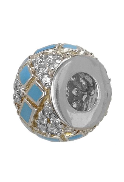 abalorio de plata forma donuts cuajado de circonitas y greca de esmaltes azules en zig zag 015_27-05 foto 3