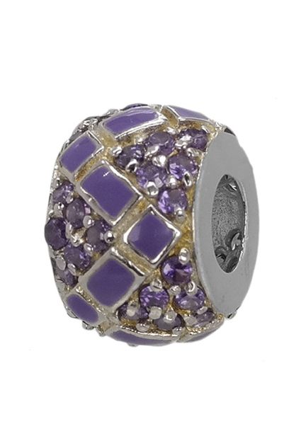 abalorio de plata forma donuts cuajado de circonitas y greca de esmaltes morados en zig zag 015_27-06