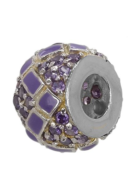 abalorio de plata forma donuts cuajado de circonitas y greca de esmaltes morados en zig zag 015_27-06 segunda foto