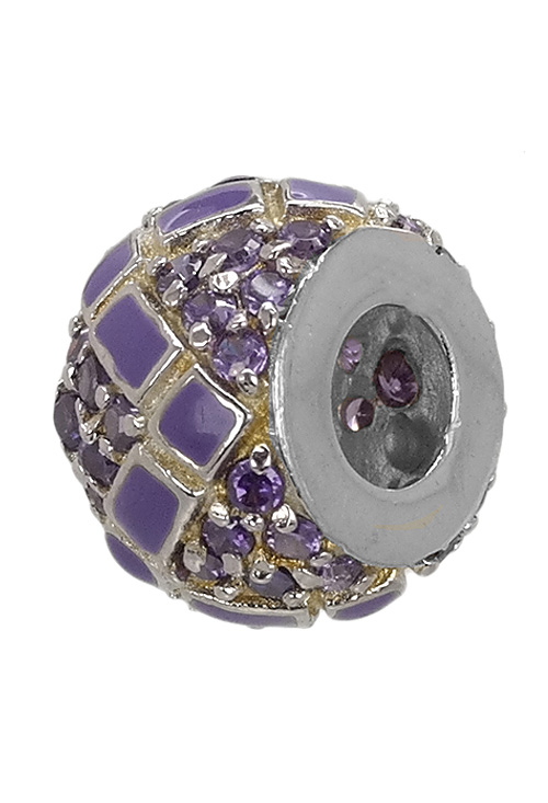 abalorio de plata forma donuts cuajado de circonitas y greca de esmaltes morados en zig zag 015_27-06 segunda foto