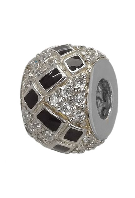 abalorio de plata forma donuts cuajado de circonitas y greca de esmaltes negros en zig zag foto 2 015_27-01