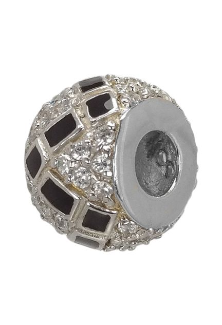 abalorio de plata forma donuts cuajado de circonitas y greca de esmaltes negros en zig zag foto 2 015_27-01 foto secundaria