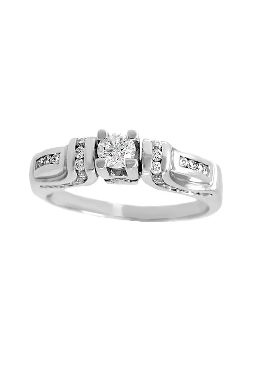 Anillo de compromiso de oro blanco 18 kilates con diamantes, brazo con galerías de diamantes a lo largo y a lo ancho con garra central de 4 patas 139_54930101-B