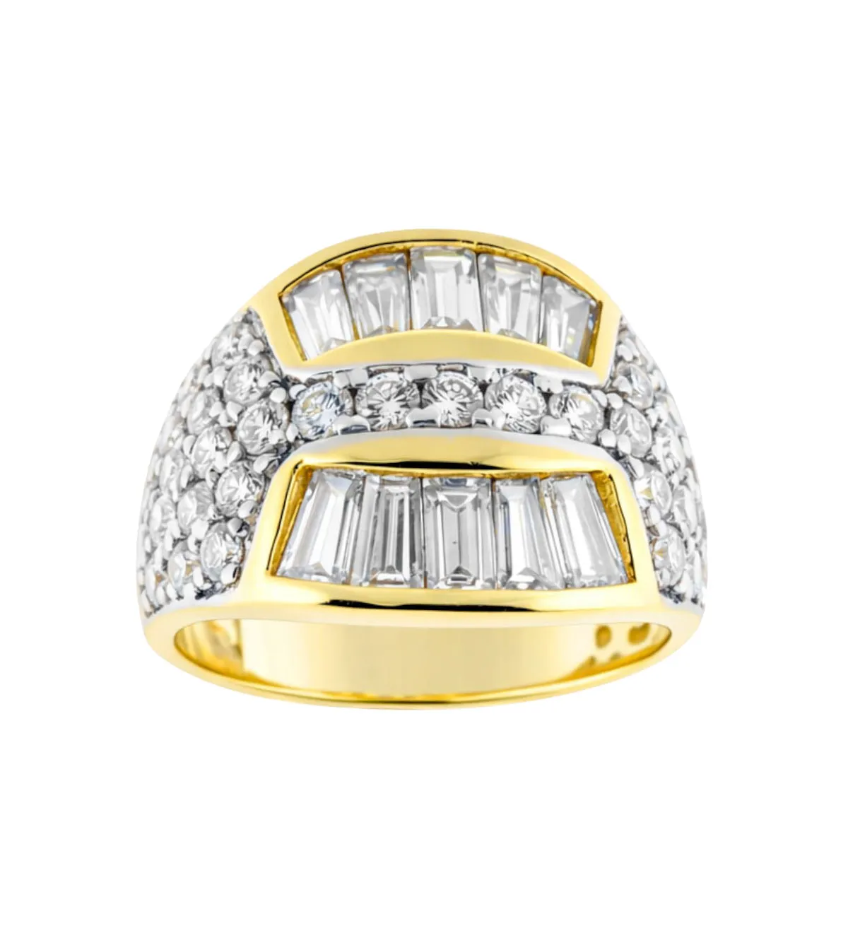 anillo de oro 18k color amarillo con circones redondos y trapecios vista oblicua 083_JI203