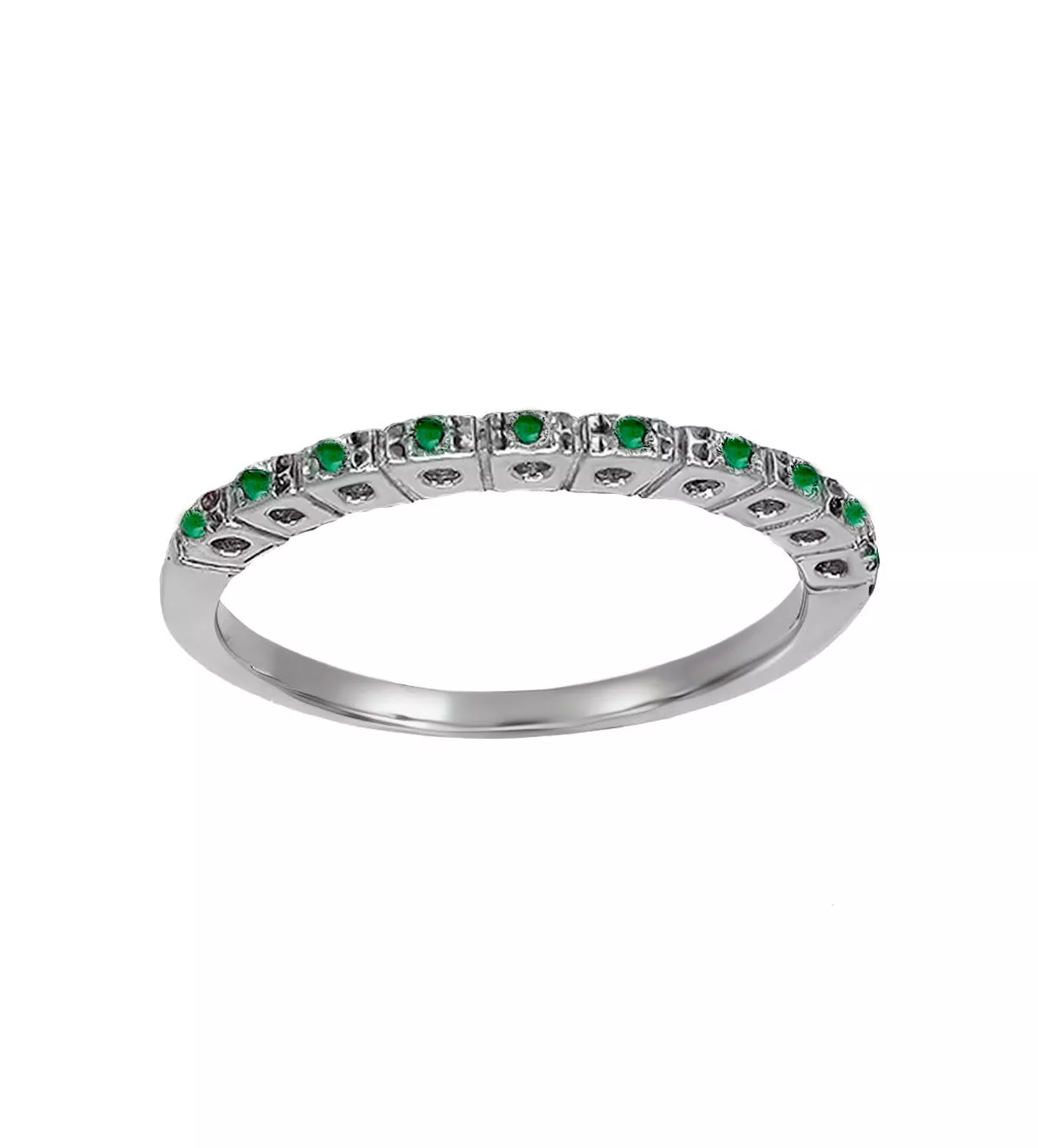 anillo de oro blanco con esmeraldas tipo ajustador