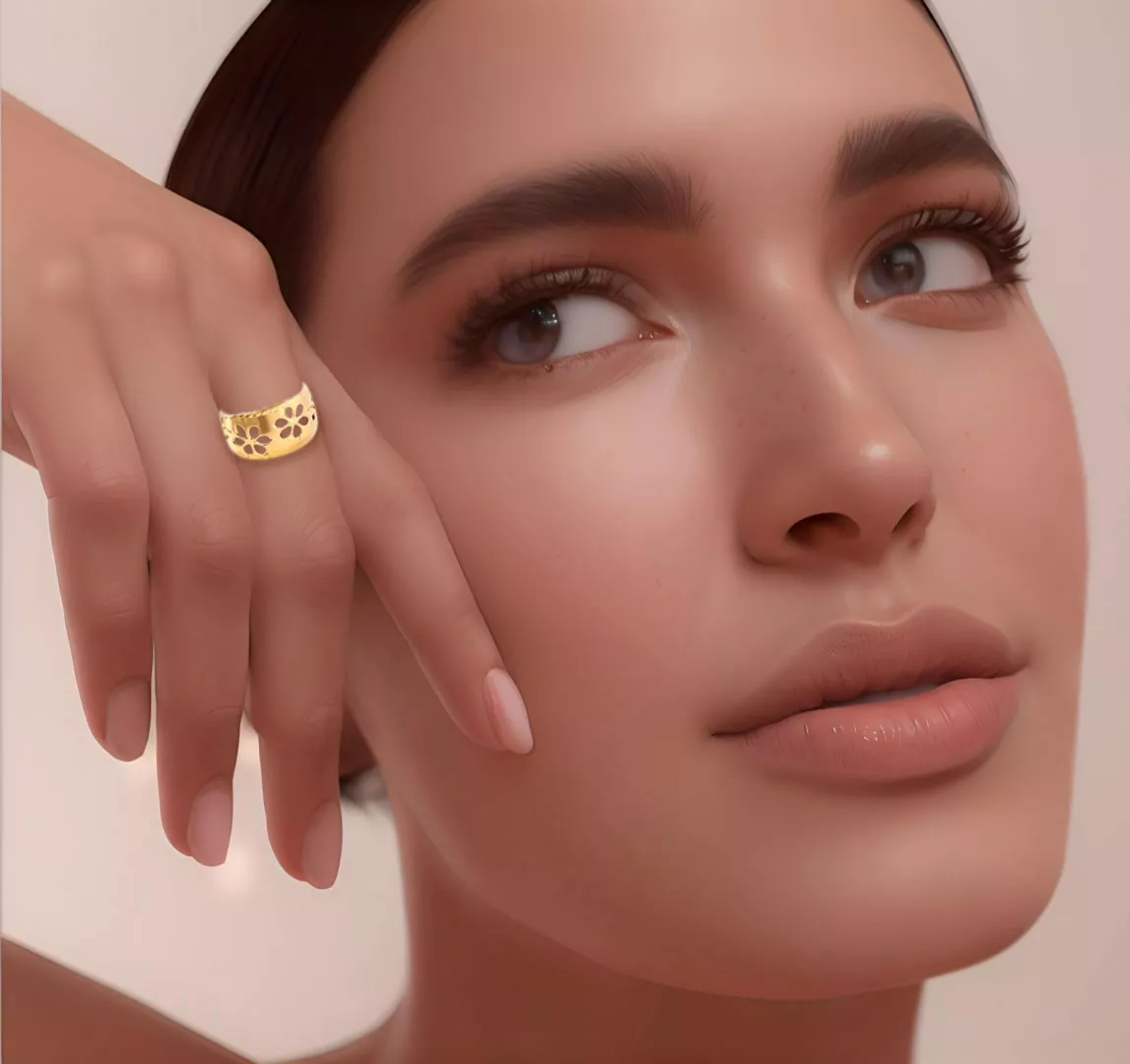 anillo oro amarillo 18 ktes flores foto modelo