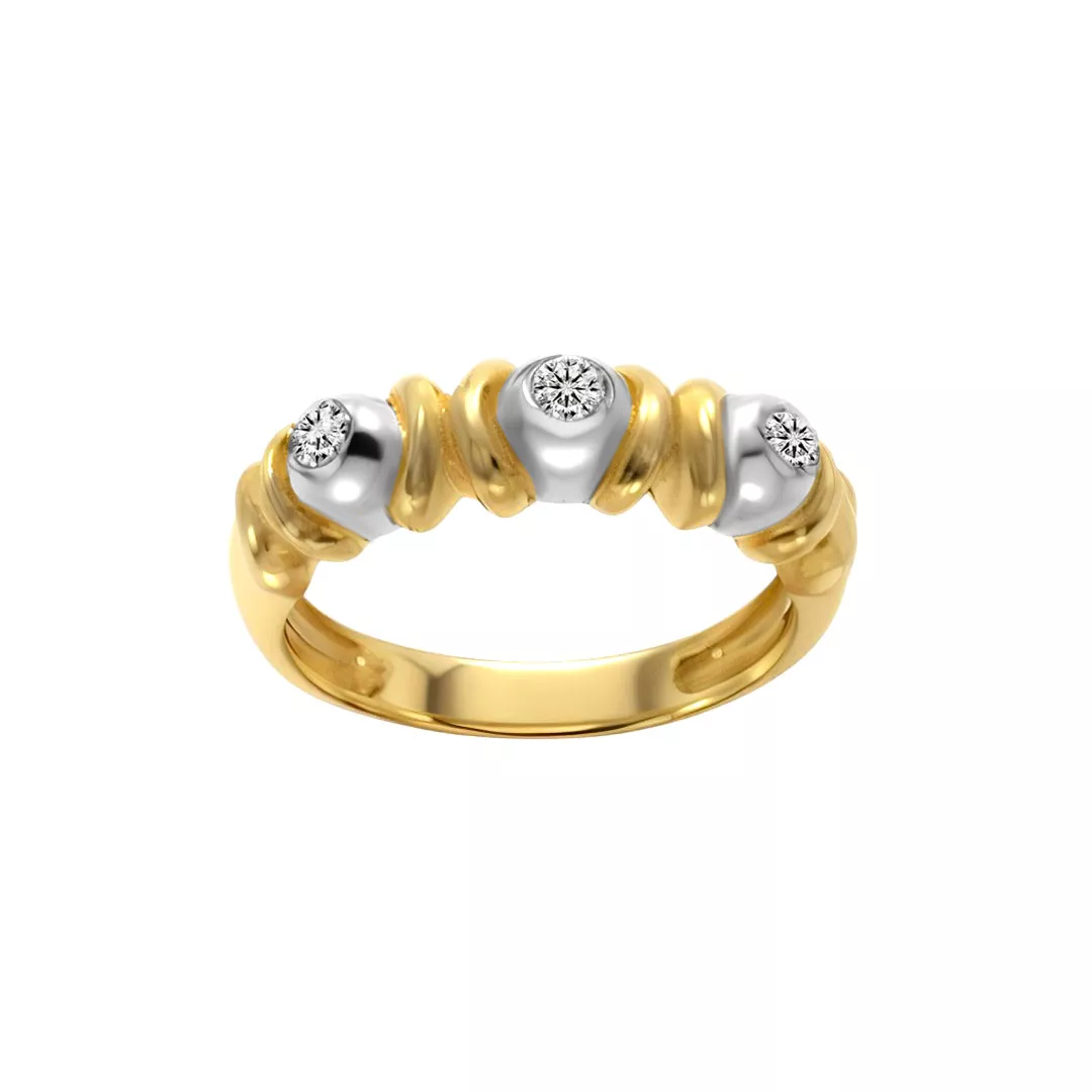 anillo de oro bicolor amarillo y blanco diamantes Trio vista frontal
