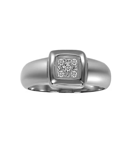 anillo de compromiso oro blanco 18 ktes motivo cuadrado cóncavo con 5 brillantes