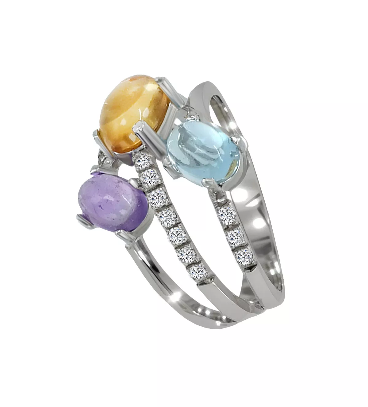 anillo de oro blanco 18 ktes con diamantes y cristales checos multicolores toma oblicua 03