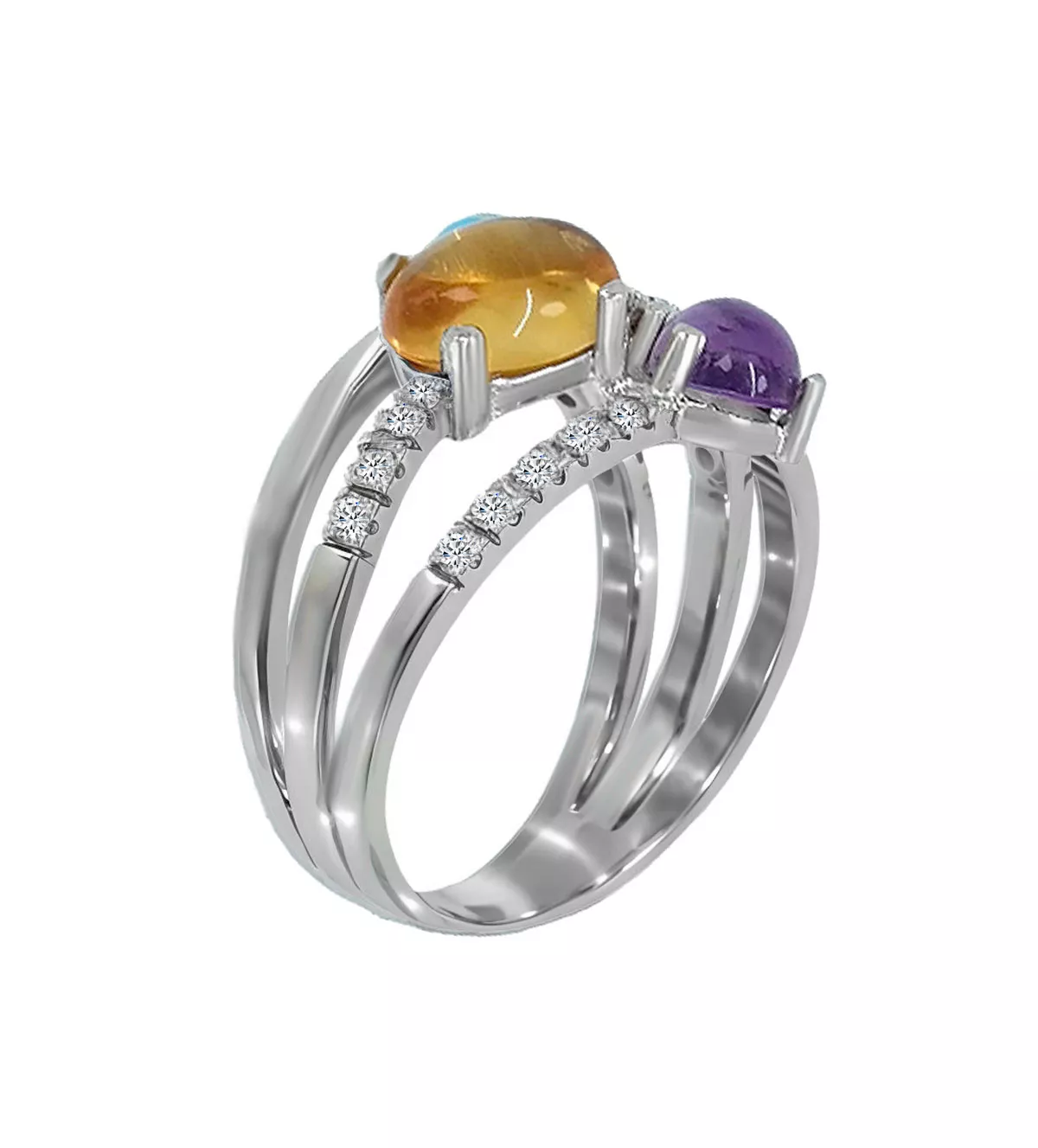 anillo de oro blanco 18 ktes con diamantes y cristales checos multicolores toma oblicua 01