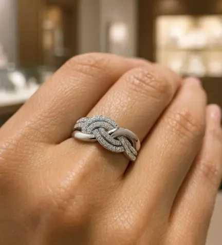 anillo de oro blanco 18k trenza con circones 243 177 00689 10