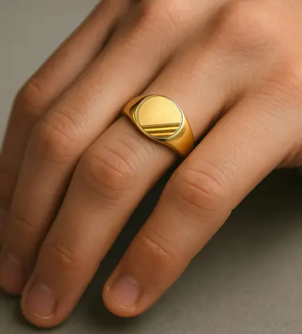 anillo de oro sello primera comunion 18k 157_S0006 Modelo mano