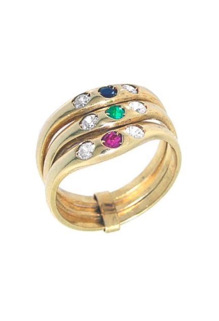 anillo de oro 18 ktes con esmeralda rubi y zafiro a precio de ocasion outlet
