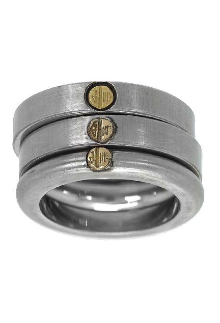 anillo 3 en 1 acero y oro amarillo 18 kilates foto frontal 142_0013-17