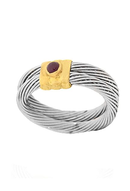 anillo acero y oro amarillo 18 ktes con rubi fino a precio outlet 142_0313-1
