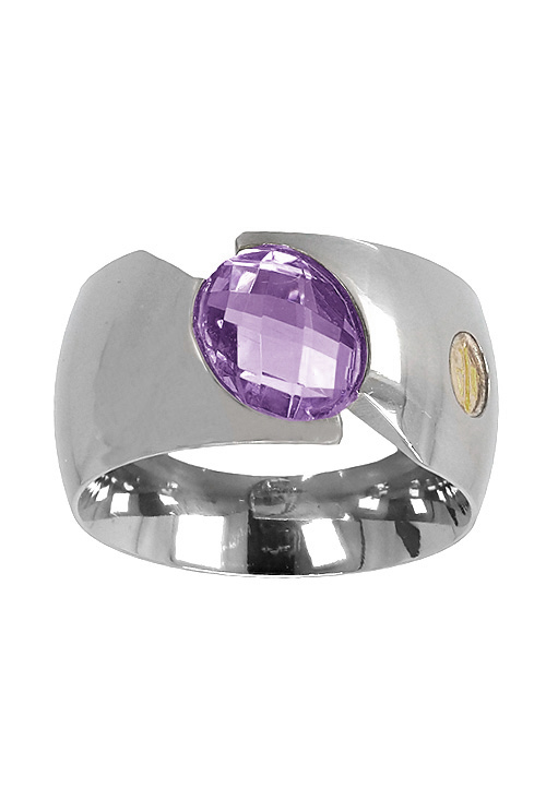 anillo acero y oro con amatista precio outlet de joyeria foto frontal 142_0545-1A