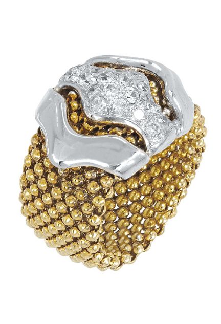 anillo bicolor plata chapada con circonitas brazo tipo malla motivo tipo bulgari vista oblicua 248_0361-AB_01