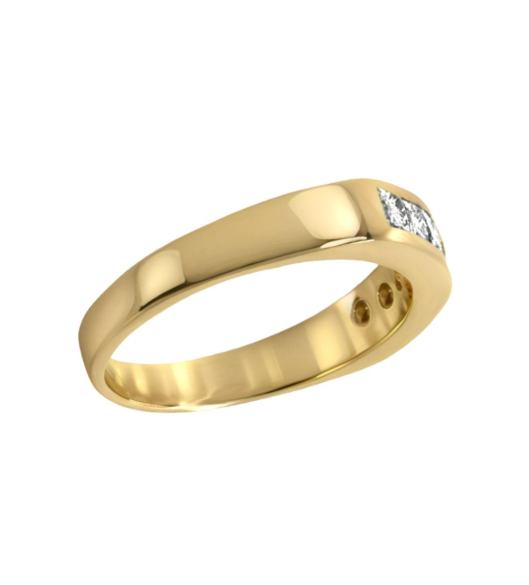 anillo de compromiso oro amarillo 18 ktes con diamantes talla carre foto flotante