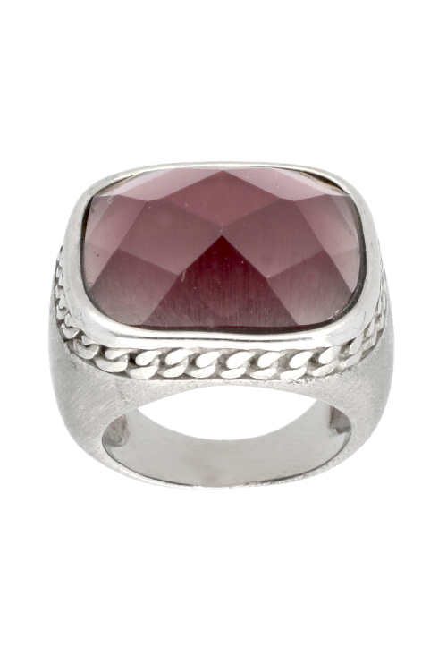 anillo de acero con amatista facetada acabado mate foto frontal 094_90023AM-M