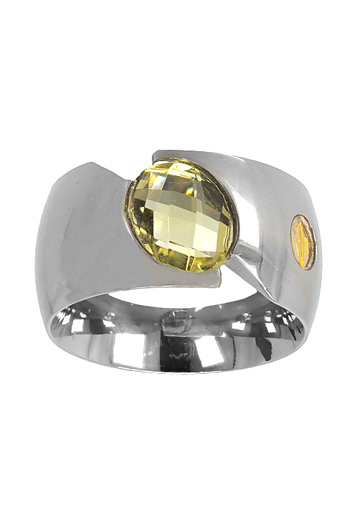 anillo de acero con olivina y detalle de oro amarillo 18 kilates precio especial muy barato joyeria online foto principal 142_0545-1