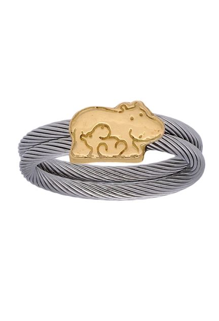 anillo de acero y oro amarillo 18 ktes motivo hipopotamo vista frontal 142_0492-1