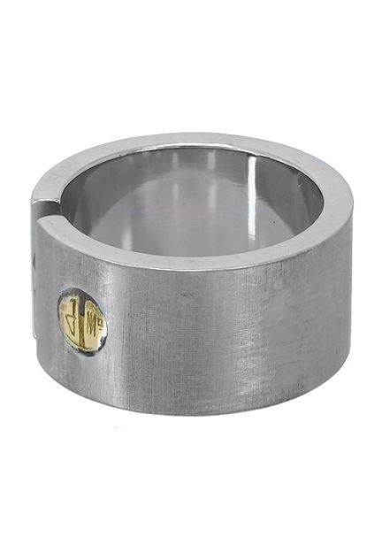 anillo de acero y oro amarillo 18k con zafiro azul talla princesa precio de ocasion foto lateral 142_441-1_02