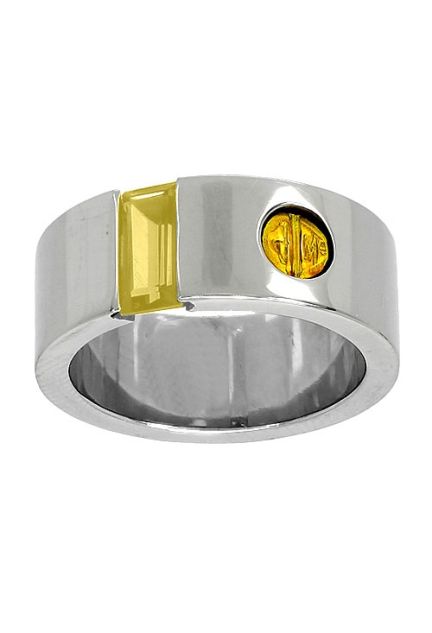 anillo de acero y oro con citrino foto frontal 142_0539-1A