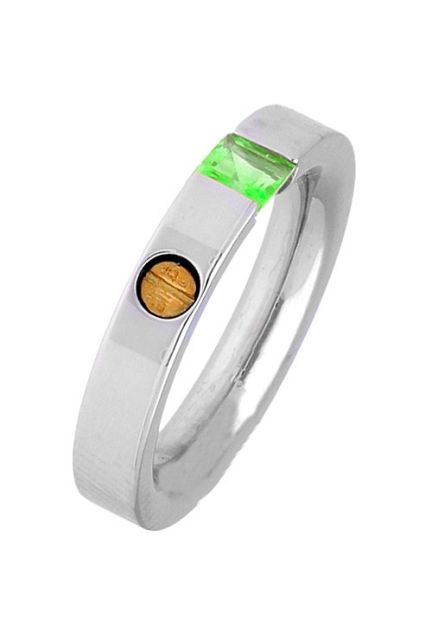 anillo de acero y oro con olivina foto lateral precio de ocasion 142_0532-1-OLIVINA_01