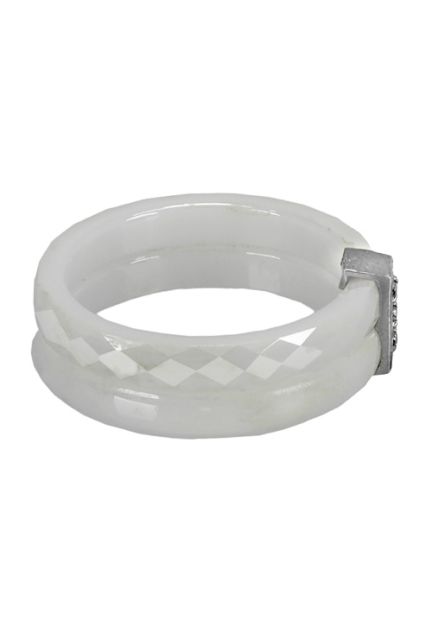 Anillo de cerámica blanca y oro blanco 042_3-RGC002B joyas de oro y plata