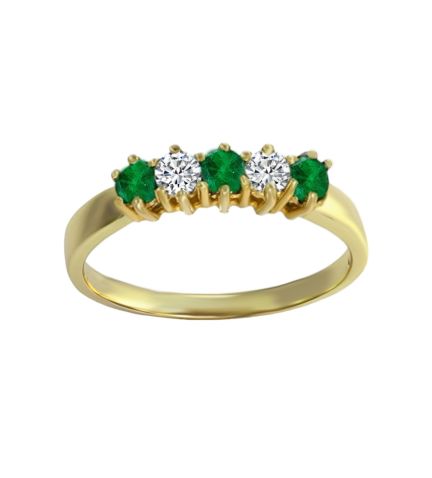 anillo de oro amarillo 18 ktes con esmeraldas y duiamante precio muy barato 005-09702-1-E