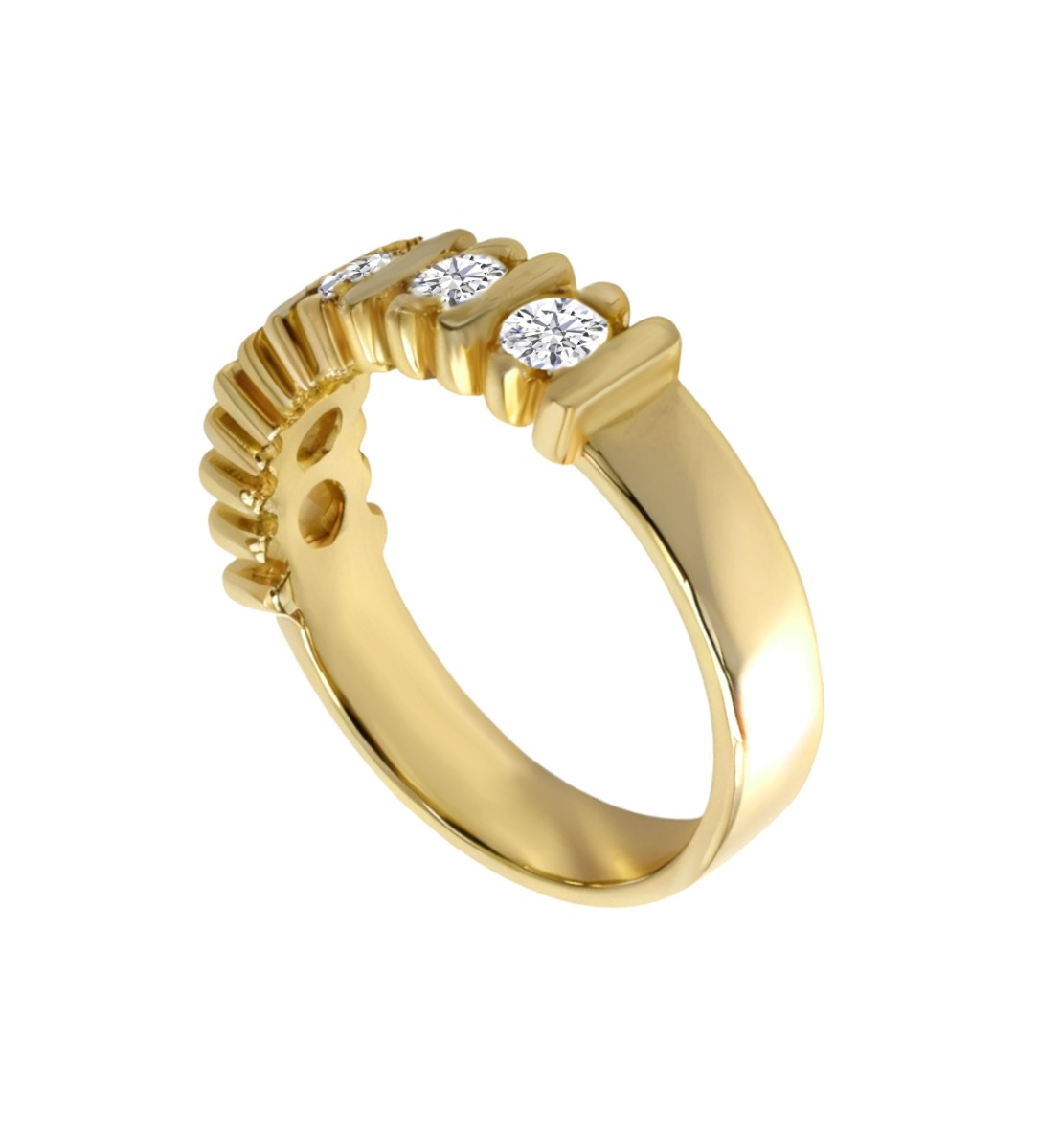 anillo de compromiso o aniversario oro amarillo 18 ktes y diamantes talla brillante, foto lateral