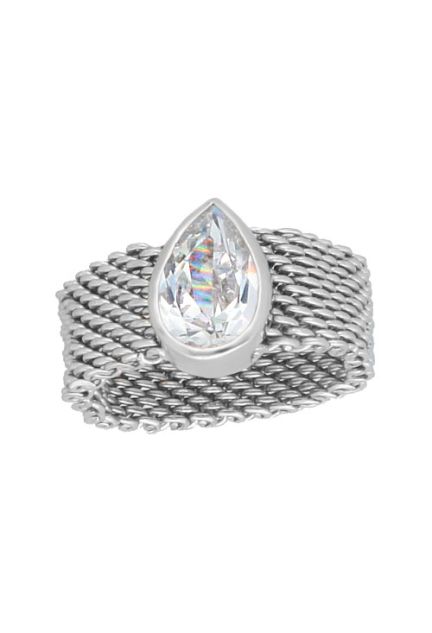 anillo de plata malla blanda con circonita talla pera engastada en boquilla vista principal